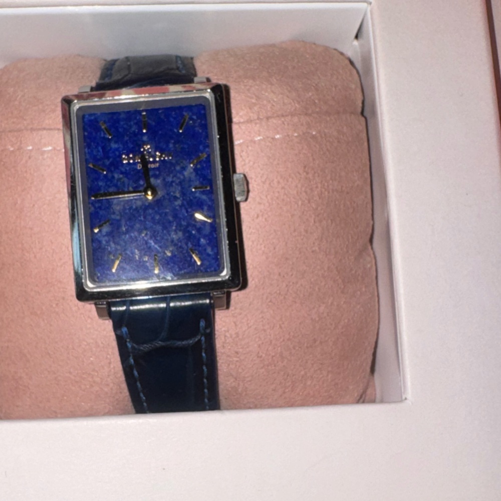 Rectangular Blue Stone Dial Leather Strap Watch - Picture 2 of 3